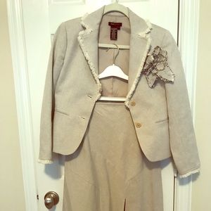 BCBGMaxazria fringe midi skirt and jacket set.